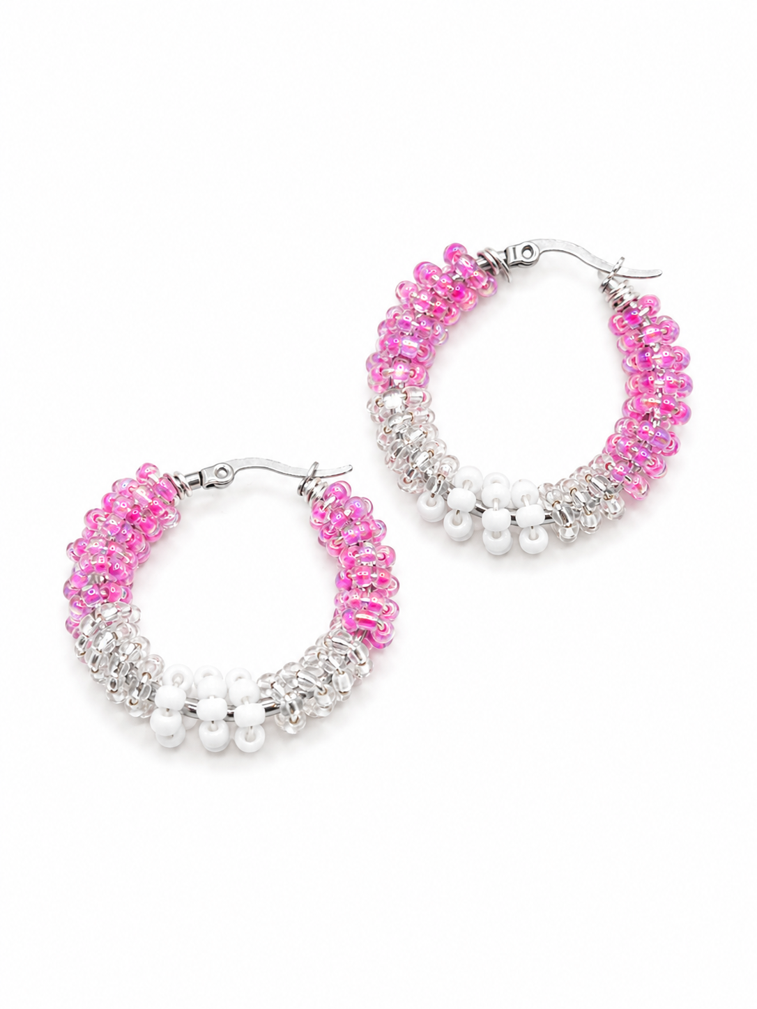 Creolen medium roze wit zilver