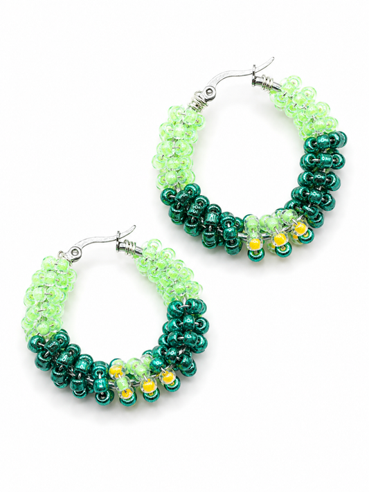 Creolen medium groen zilver geel