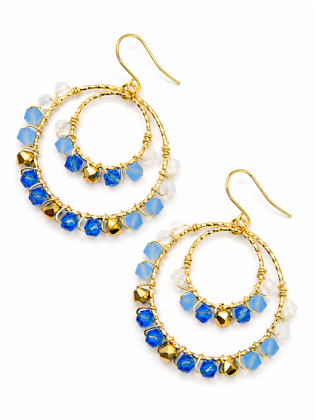 Boho oorbellen in blauw en goud