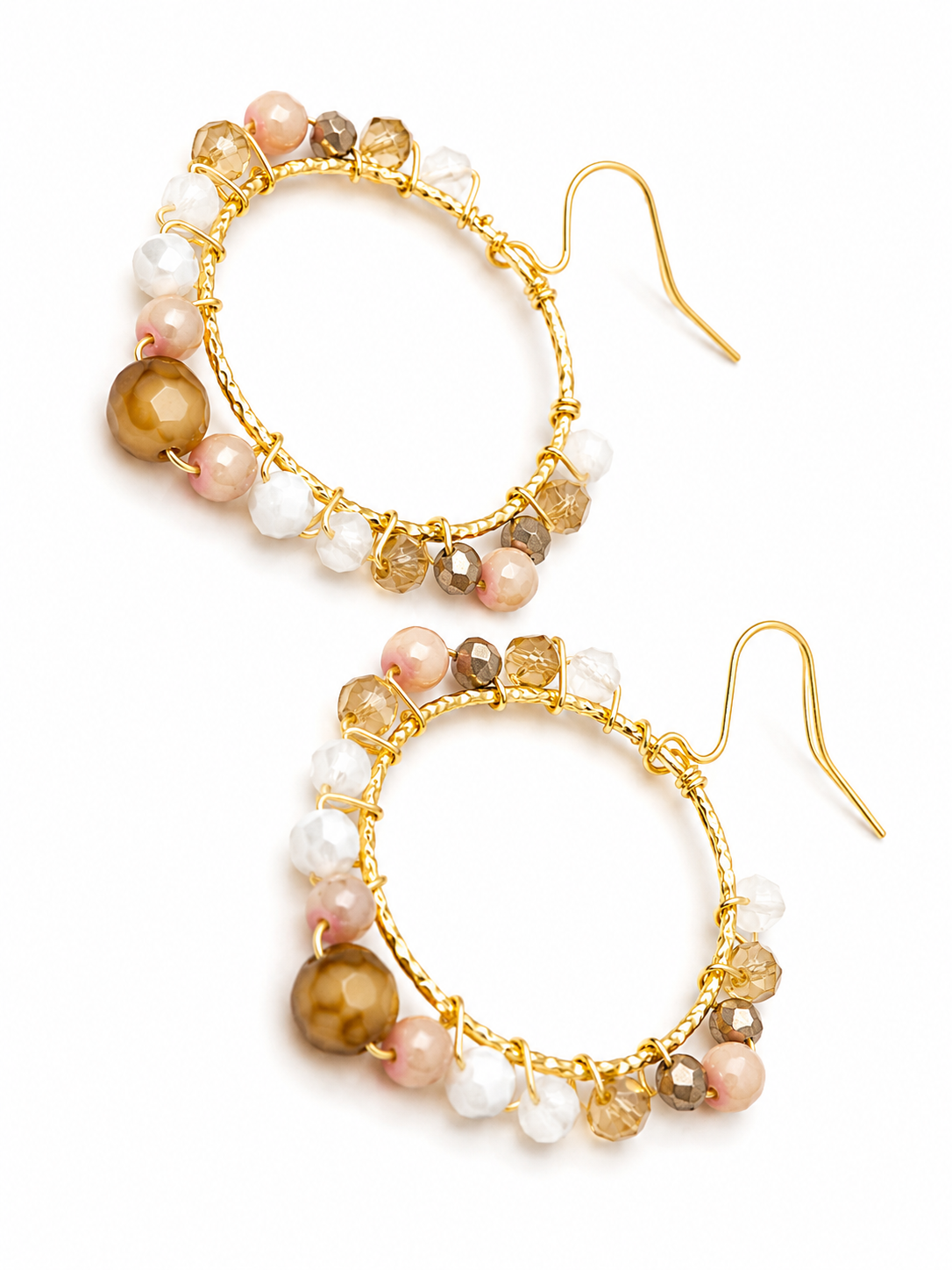 Boho oorbellen wit roze goud en bruin
