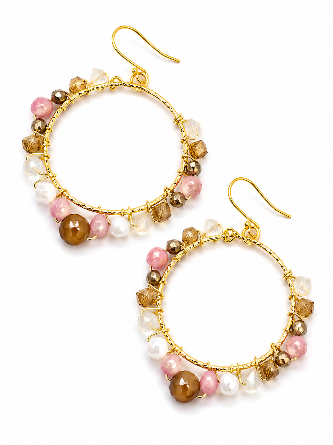 Boho oorbellen wit roze goud en bruin