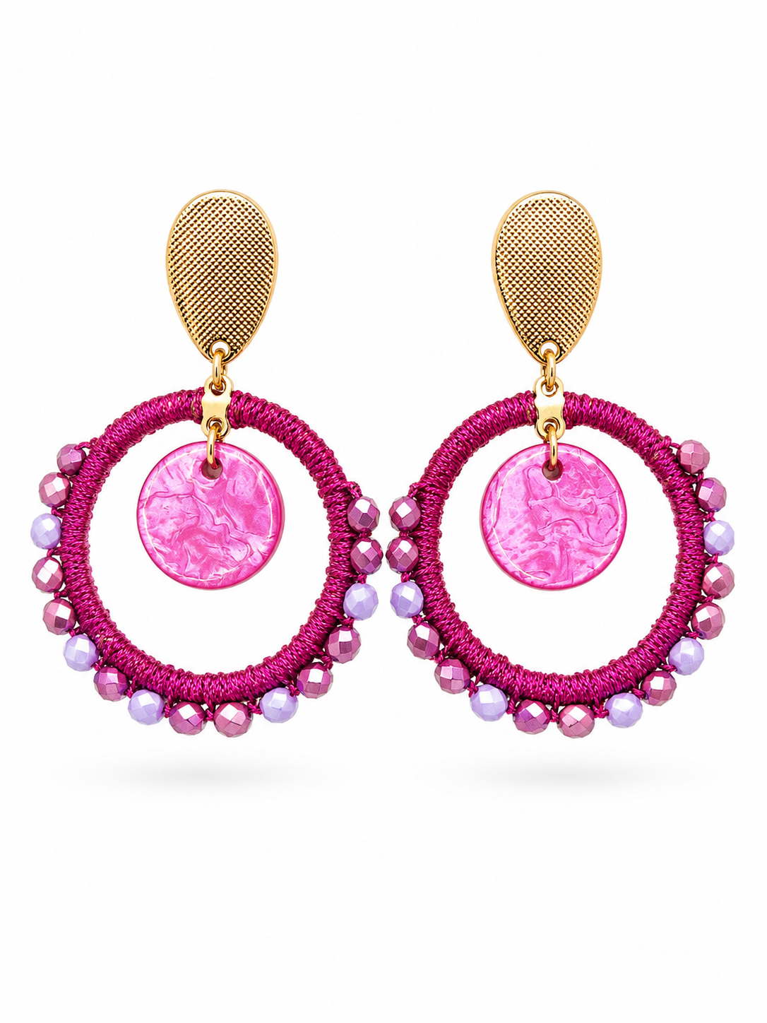 Statement oorbellen fuchsia goud