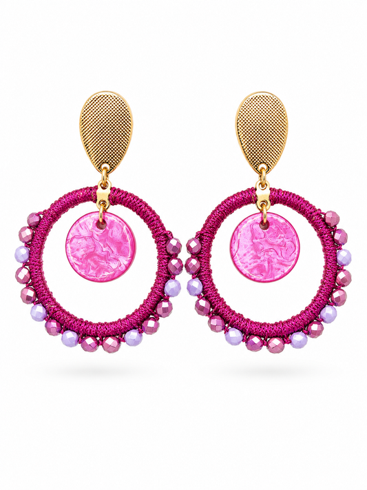 Statement oorbellen fuchsia goud