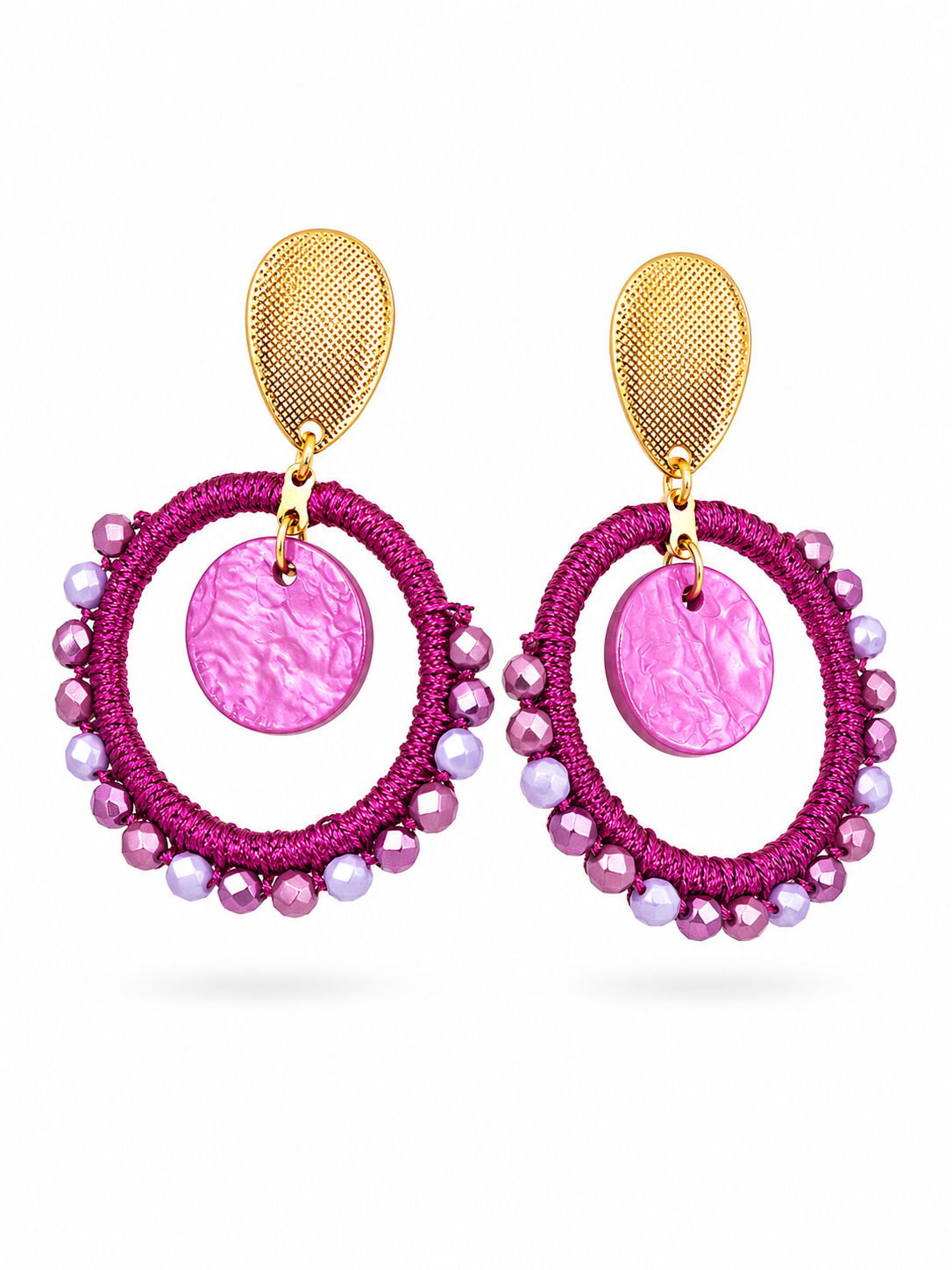 Statement oorbellen fuchsia goud