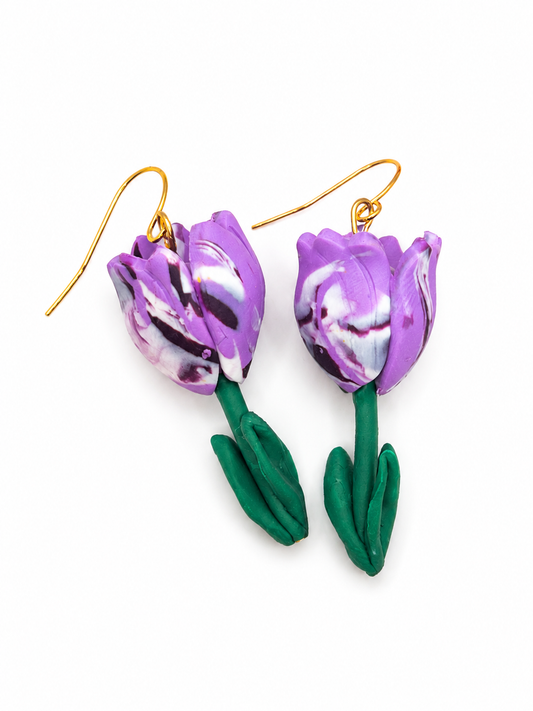 Tulpen oorbellen paars lila wit