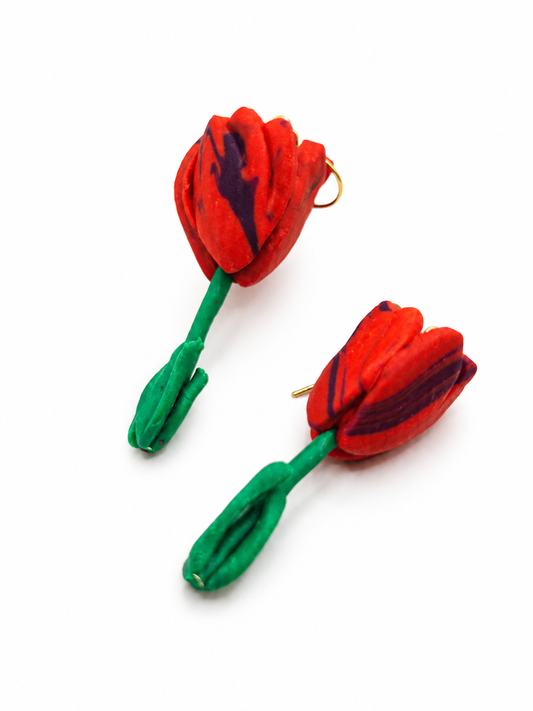 Tulpen oorbellen rood paars
