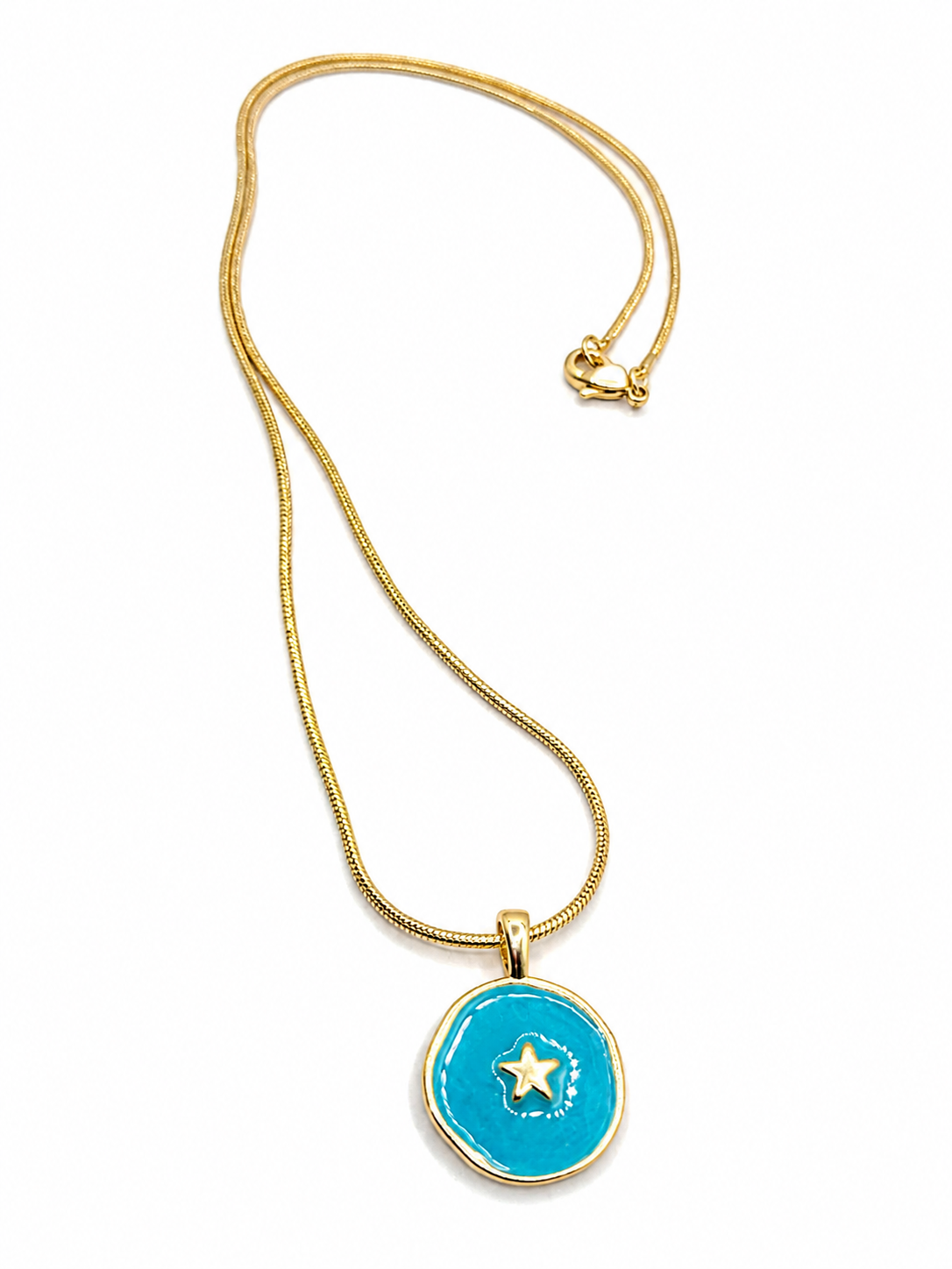 Ronde ketting goldplated met hanger blauw met ster
