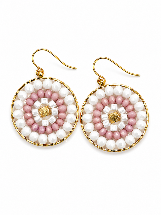 Oorbellen Circle wit roze goud