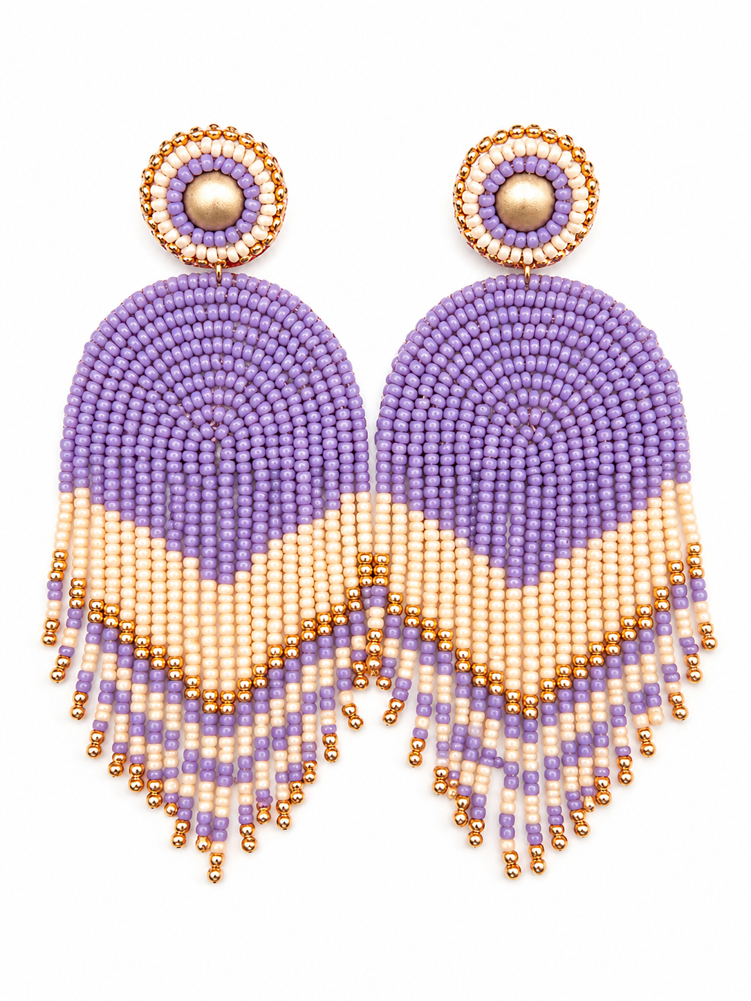 Statement oorbellen lila goud off white