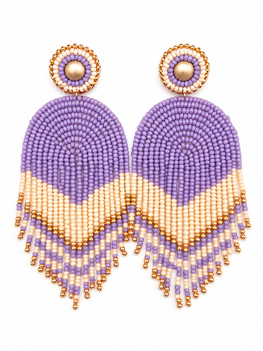 Statement oorbellen lila goud off white