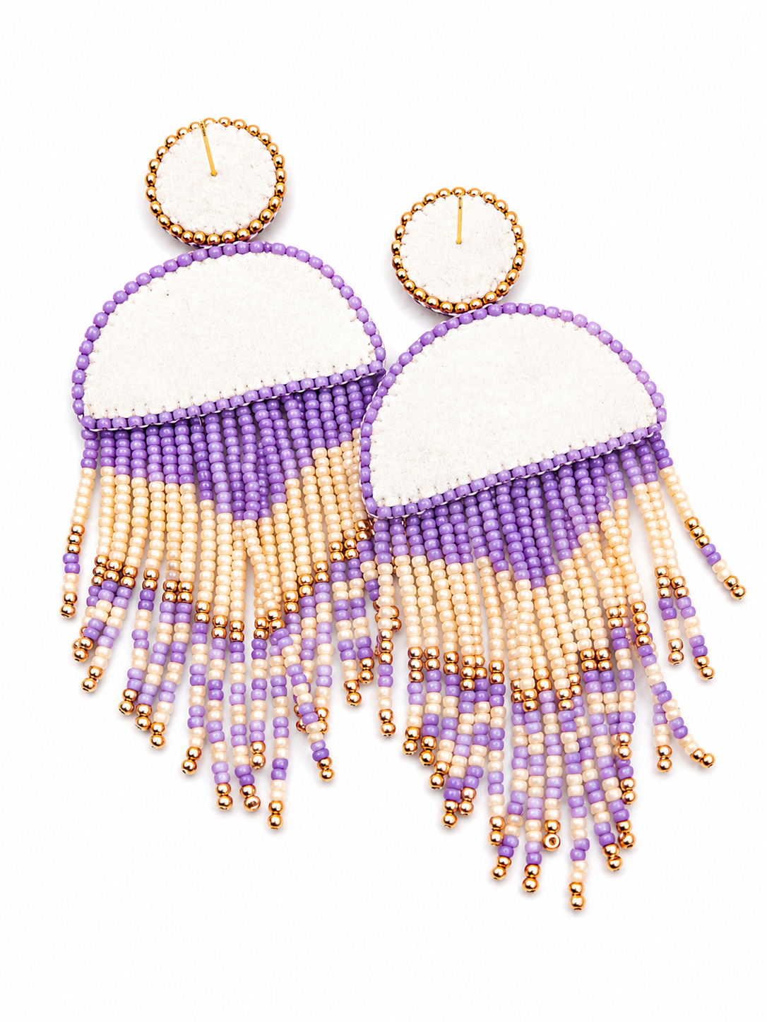 Statement oorbellen lila goud off white