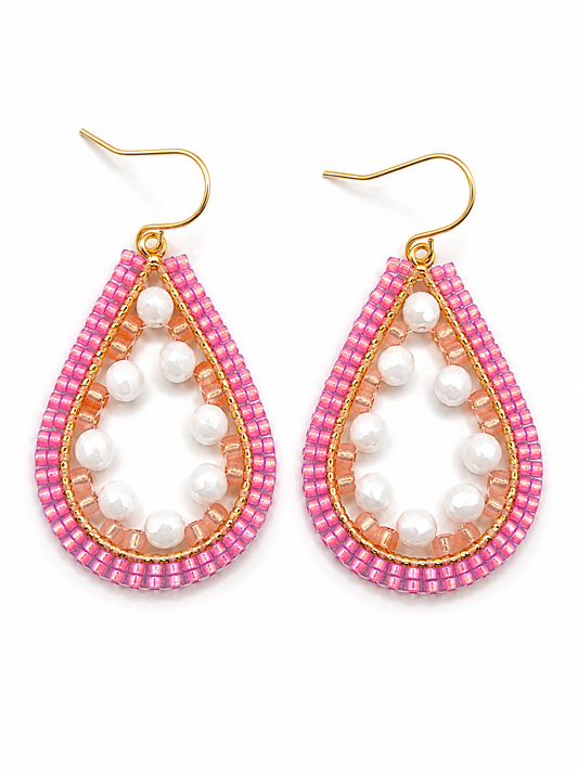 Oorbellen Luna roze wit goud