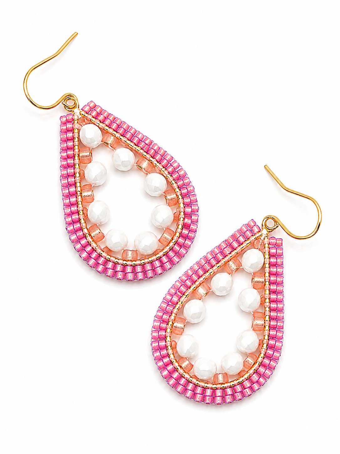 Oorbellen Luna roze wit goud