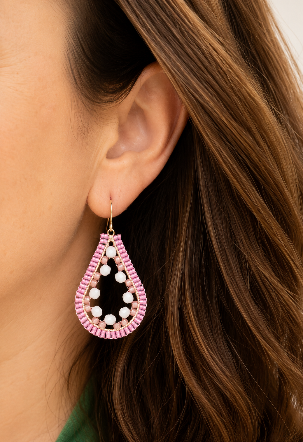 Oorbellen Luna roze wit goud