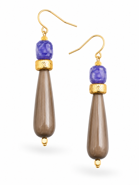 Oorbellen Joy taupe goud blauw