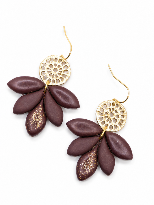 Oorbellen Lotus Burgundy gold