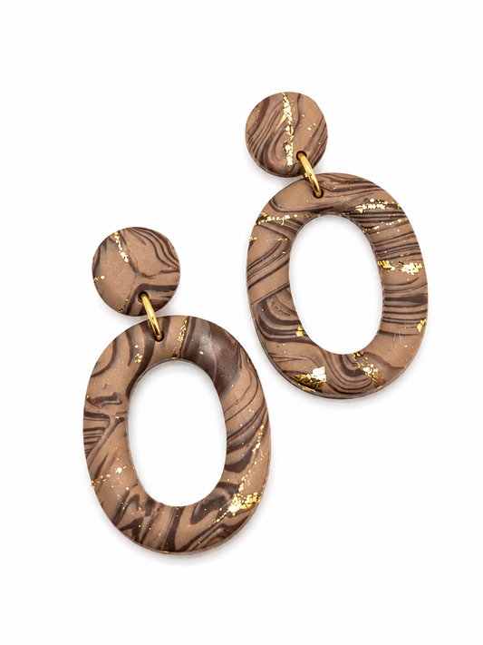 Oorbellen Oval taupe bruin goud