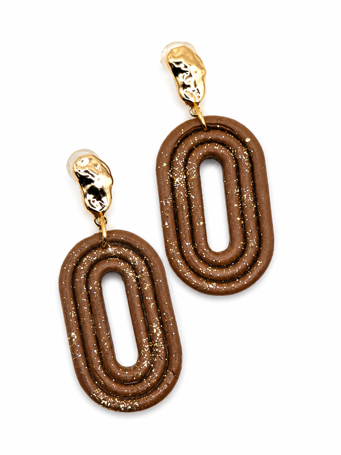 Oorbellen Oval Caramel glitter