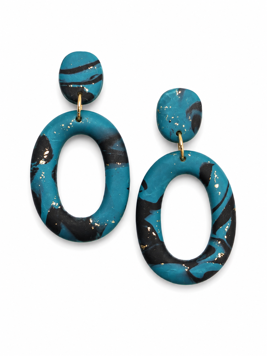 Oorbellen Oval zwart blauw goud
