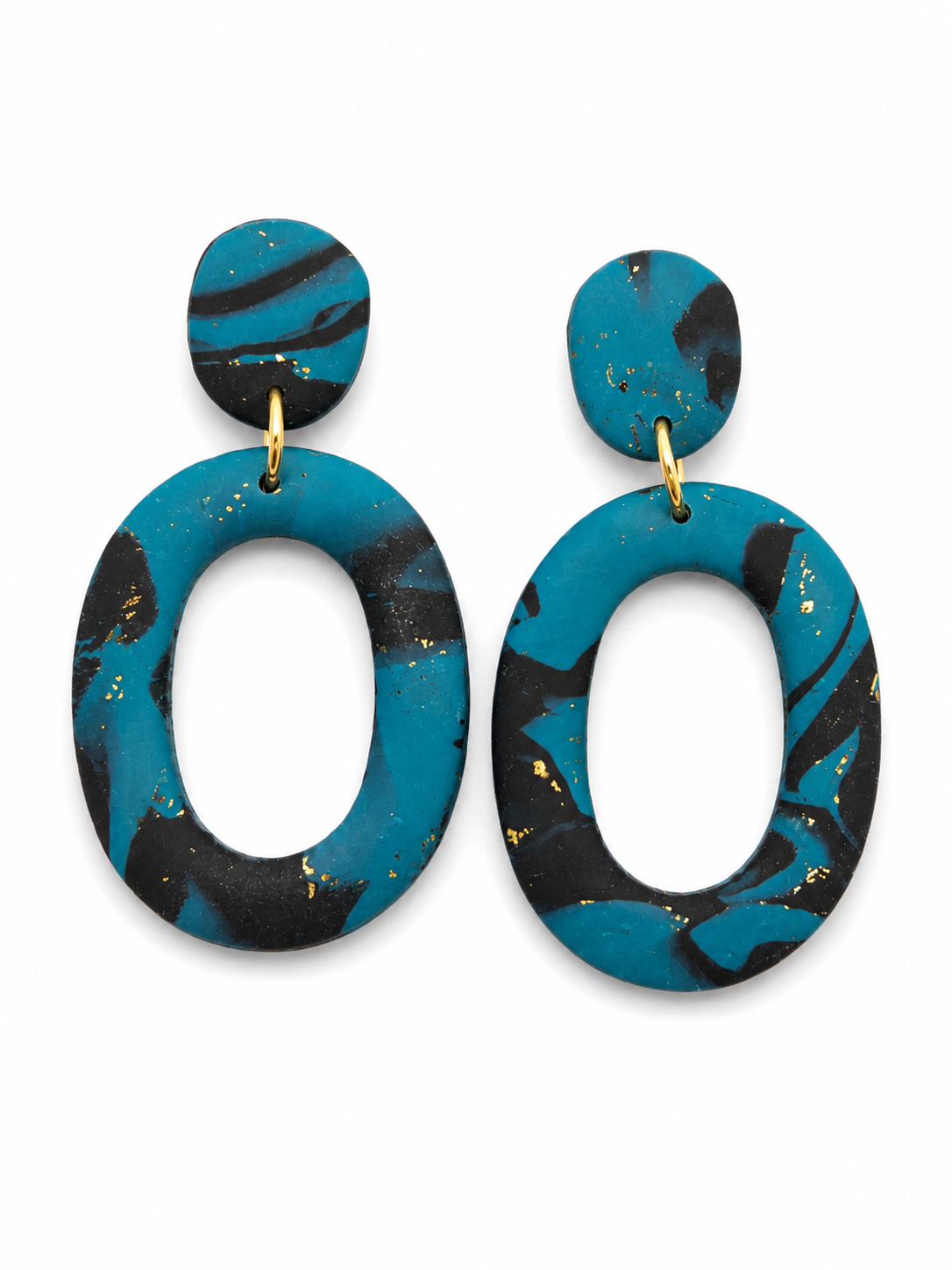 Oorbellen Oval zwart blauw goud