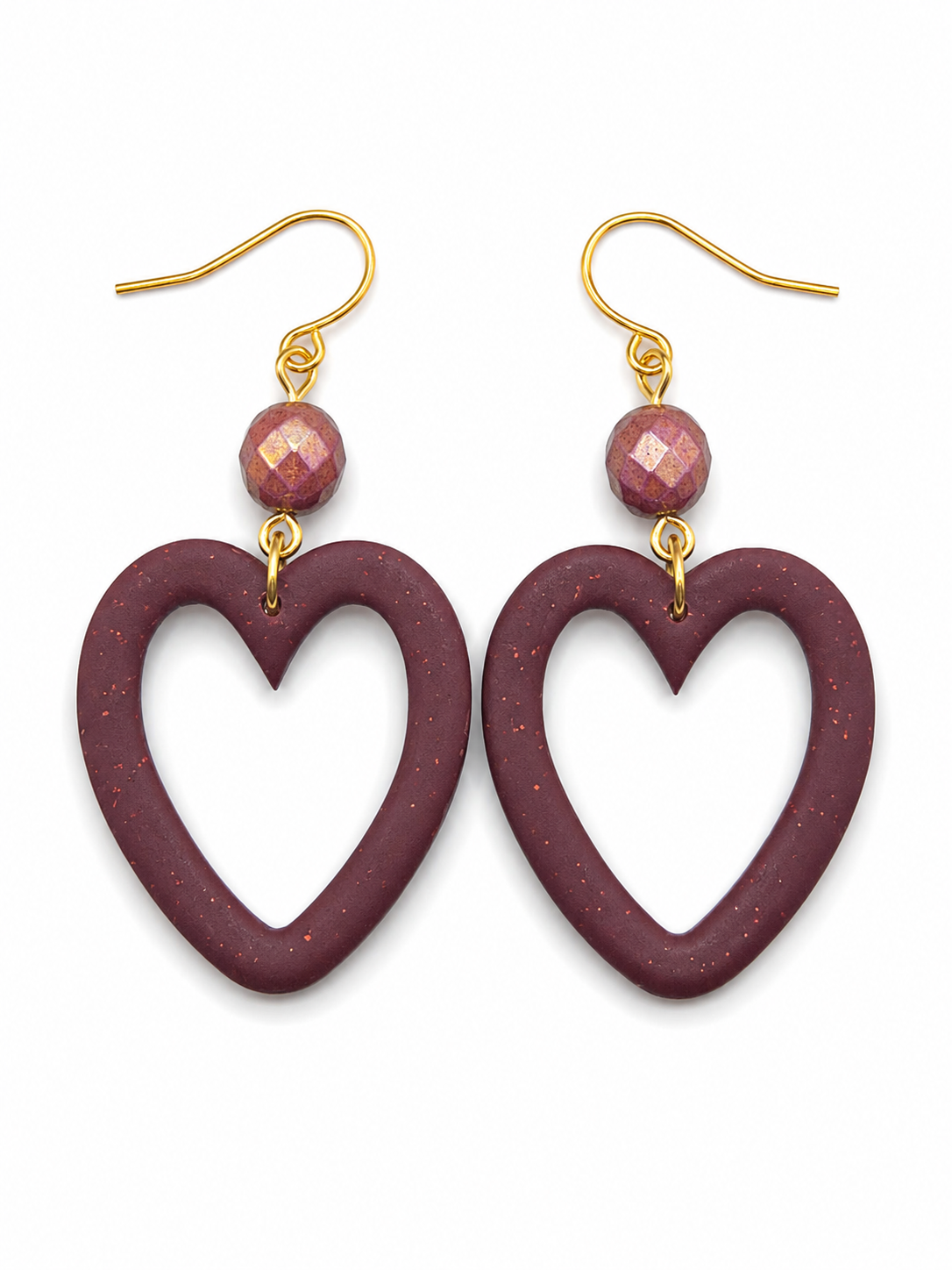 Oorbellen Hartjes Bordeaux goud