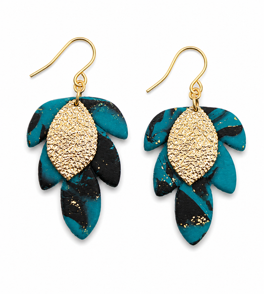 Oorbellen Aïda blauw zwart goud