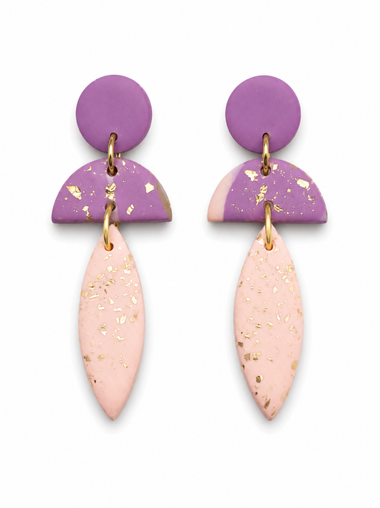 Oorbellen Cleo van roze, licht roze en goud
