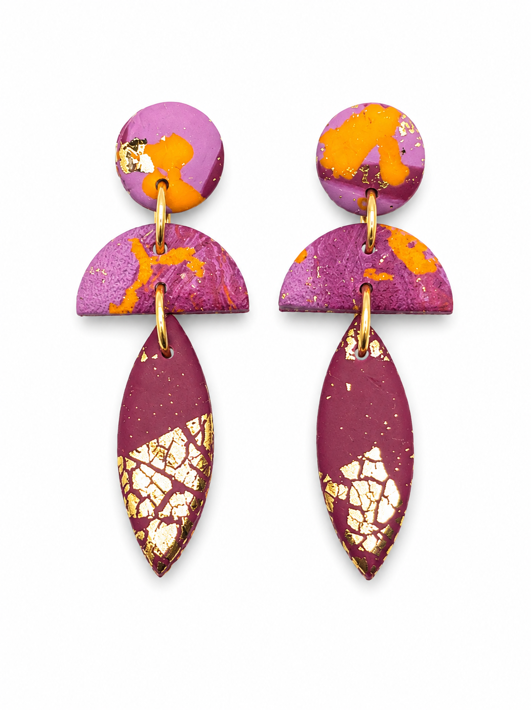 Oorbellen Cleo mix oranje lila wijnrood en goud