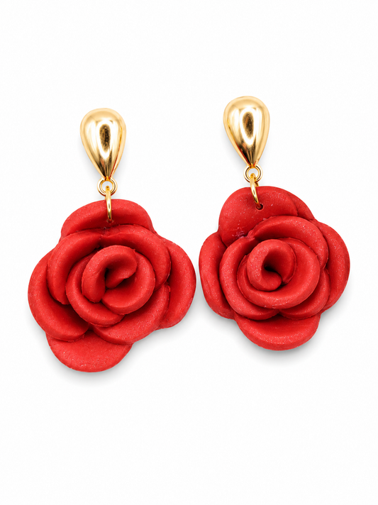 Oorbellen Roos rood goud