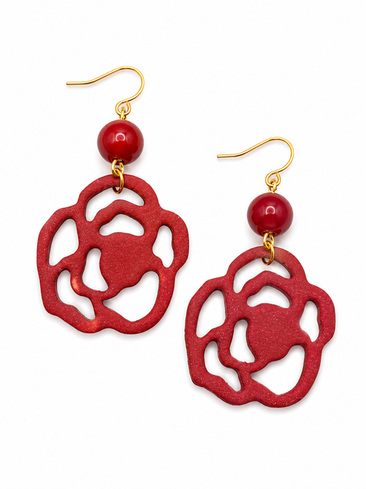 Oorbellen Roosjes rood en goud
