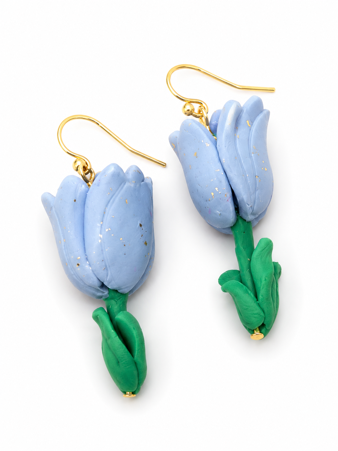 Tulpen oorbellen licht blauw goud