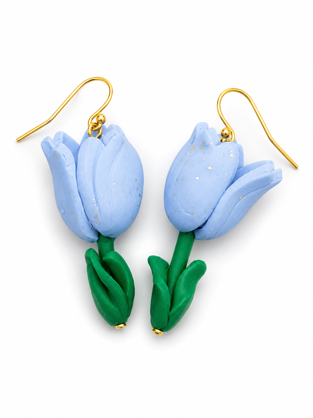 Tulpen oorbellen licht blauw goud