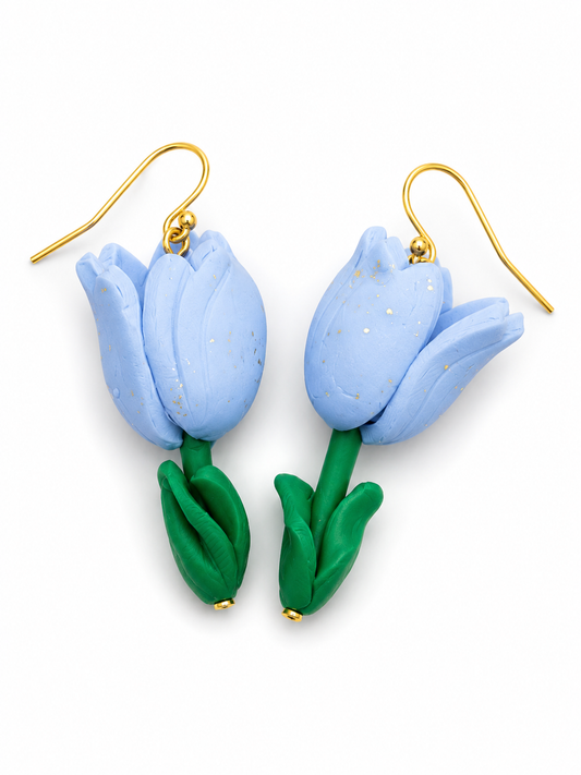 Tulpen oorbellen licht blauw goud