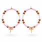 Vrolijke oorringen met libelle hanger roze bruin wit