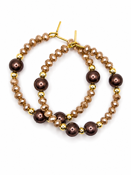 Oorringen beige bruin goud