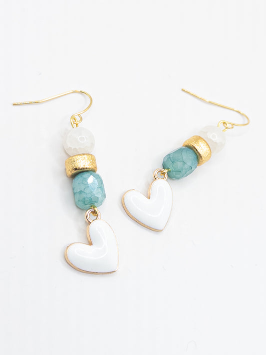 Oorbellen Hearts wit groen goud