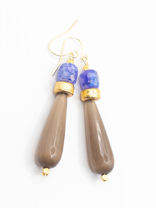 Oorbellen Joy taupe goud blauw