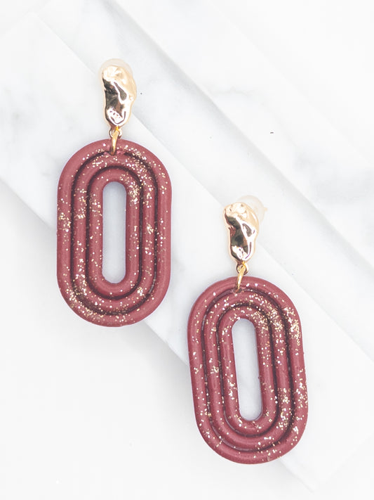 Oorbellen Oval Burgundy glitter