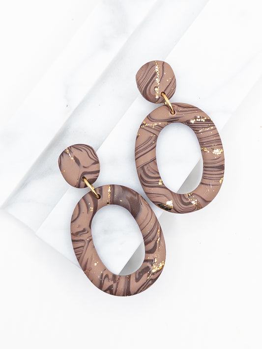 Oorbellen Oval taupe bruin goud