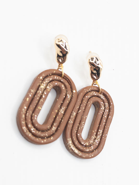 Oorbellen Oval Caramel glitter