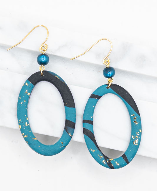 Oorbellen Lynn blauw zwart goud