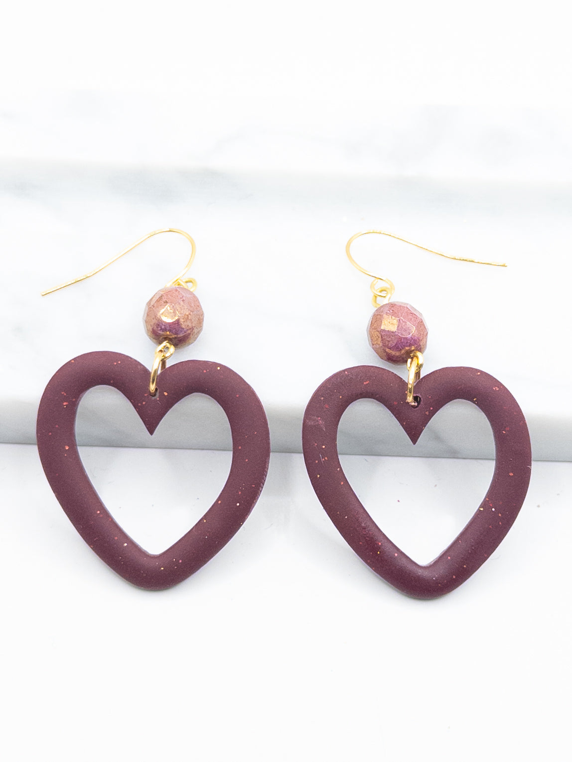 Oorbellen Hartjes Bordeaux goud