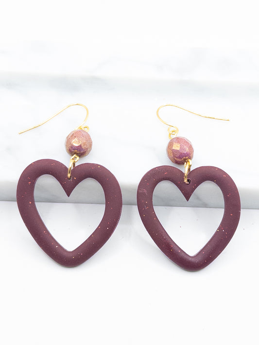 Oorbellen Hartjes Bordeaux goud