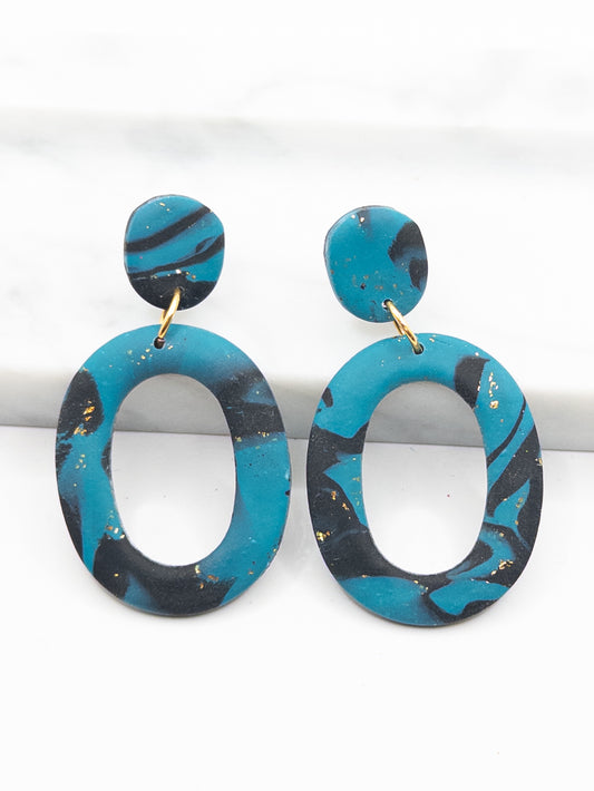 Oorbellen Oval zwart blauw goud