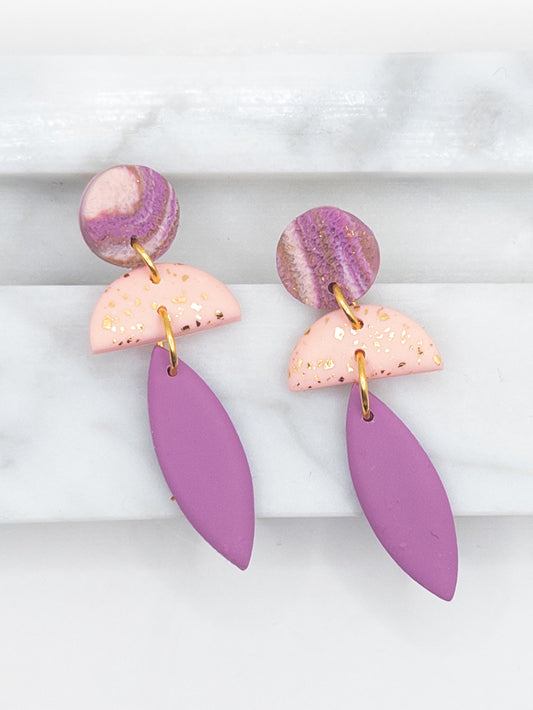 Oorbellen Cleo roze goud taupe