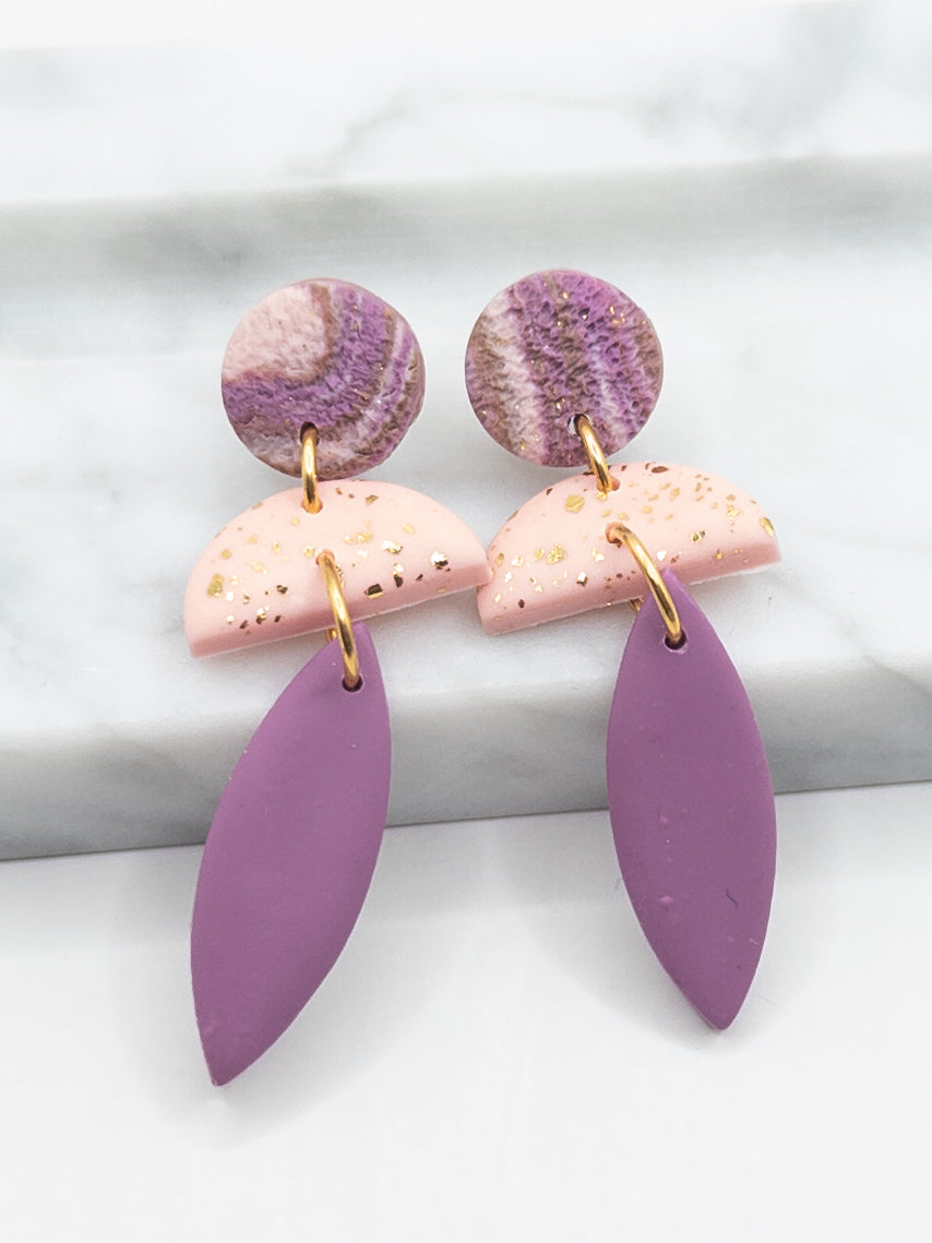 Oorbellen Cleo roze goud taupe