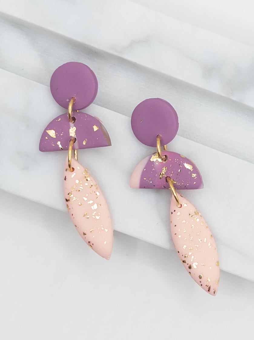 Oorbellen Cleo van roze, licht roze en goud