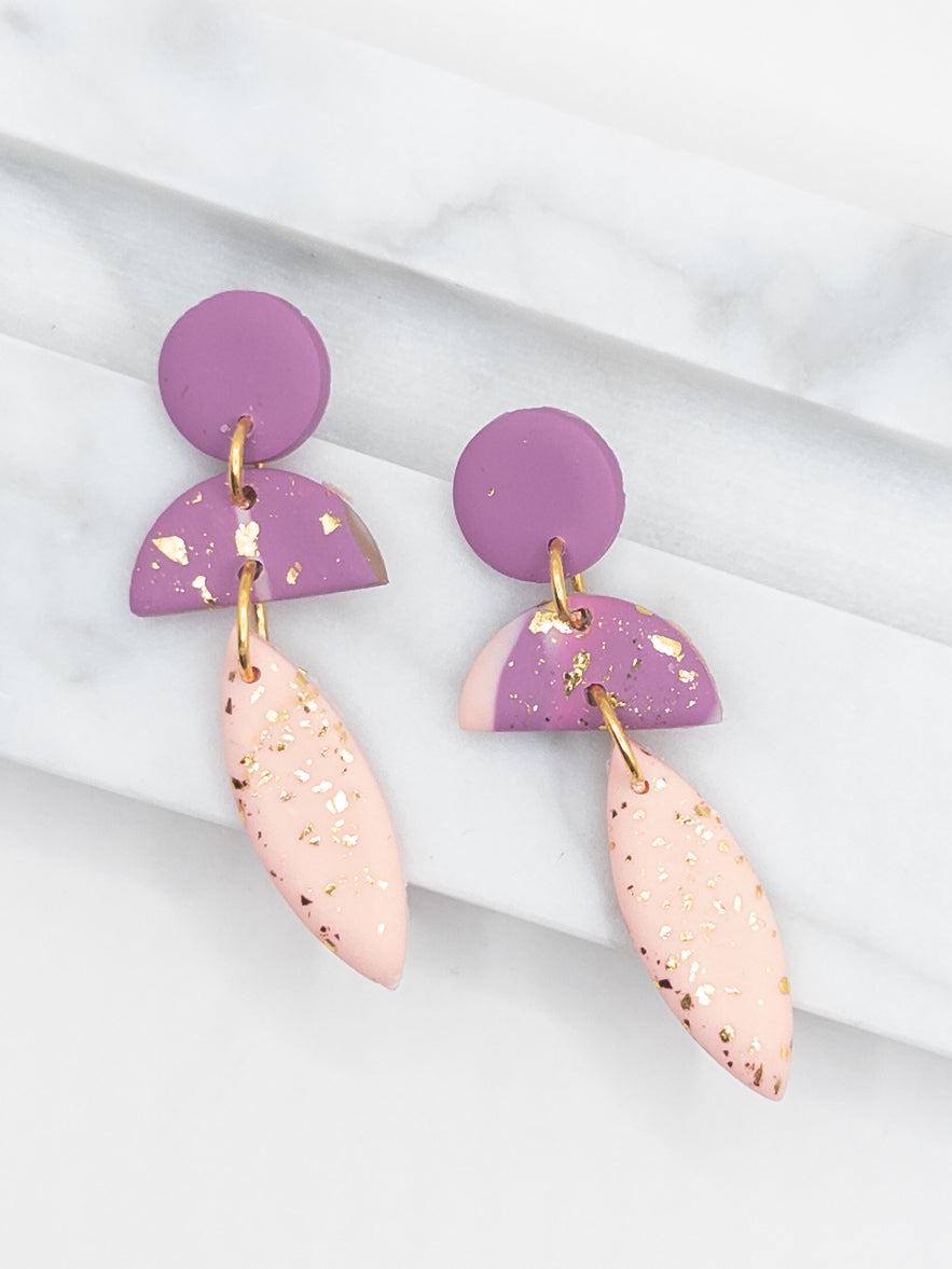 Oorbellen Cleo van roze, licht roze en goud