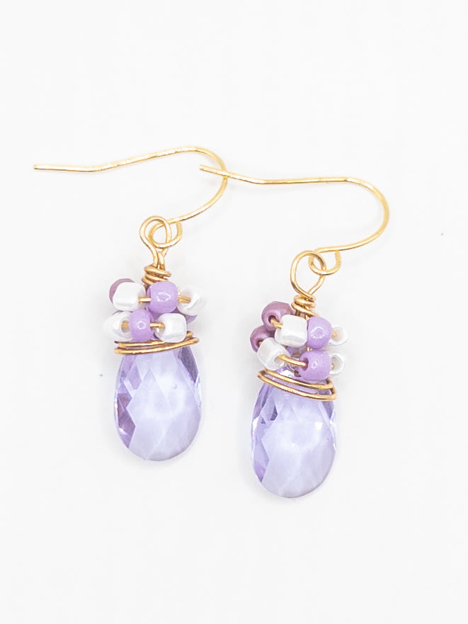 Oorbellen Lila druppels wit goud lila