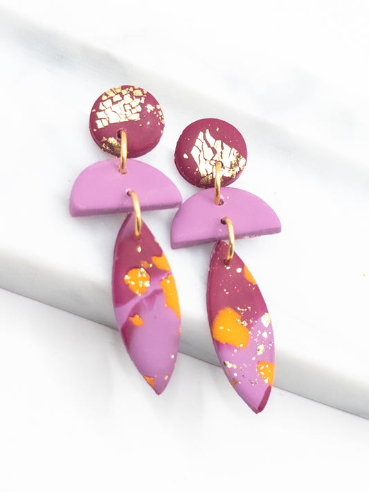 Oorbellen Cleo mix lila oranje wijnrood goud